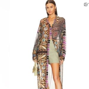 Free People Striped Multicolour Sheer Flowy Duster (M)